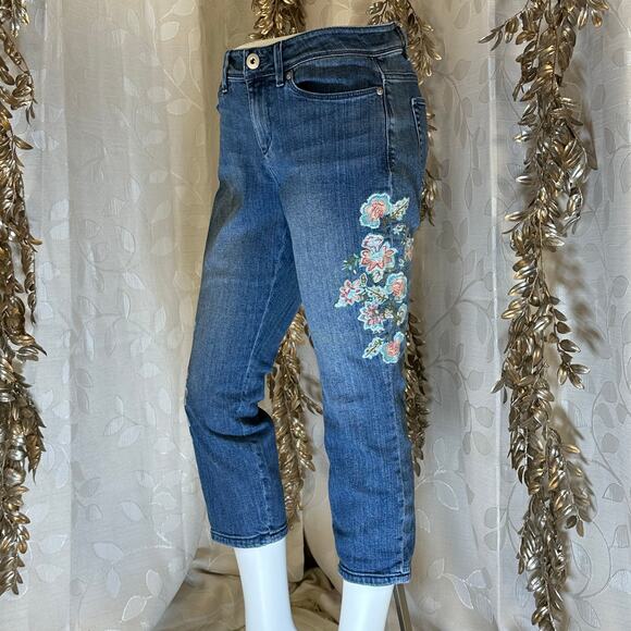 J.Jill‎ Women’s Authentic Fit Cropped Embroidered Denim Jeans Blue Size 6P - Picture 2 of 13